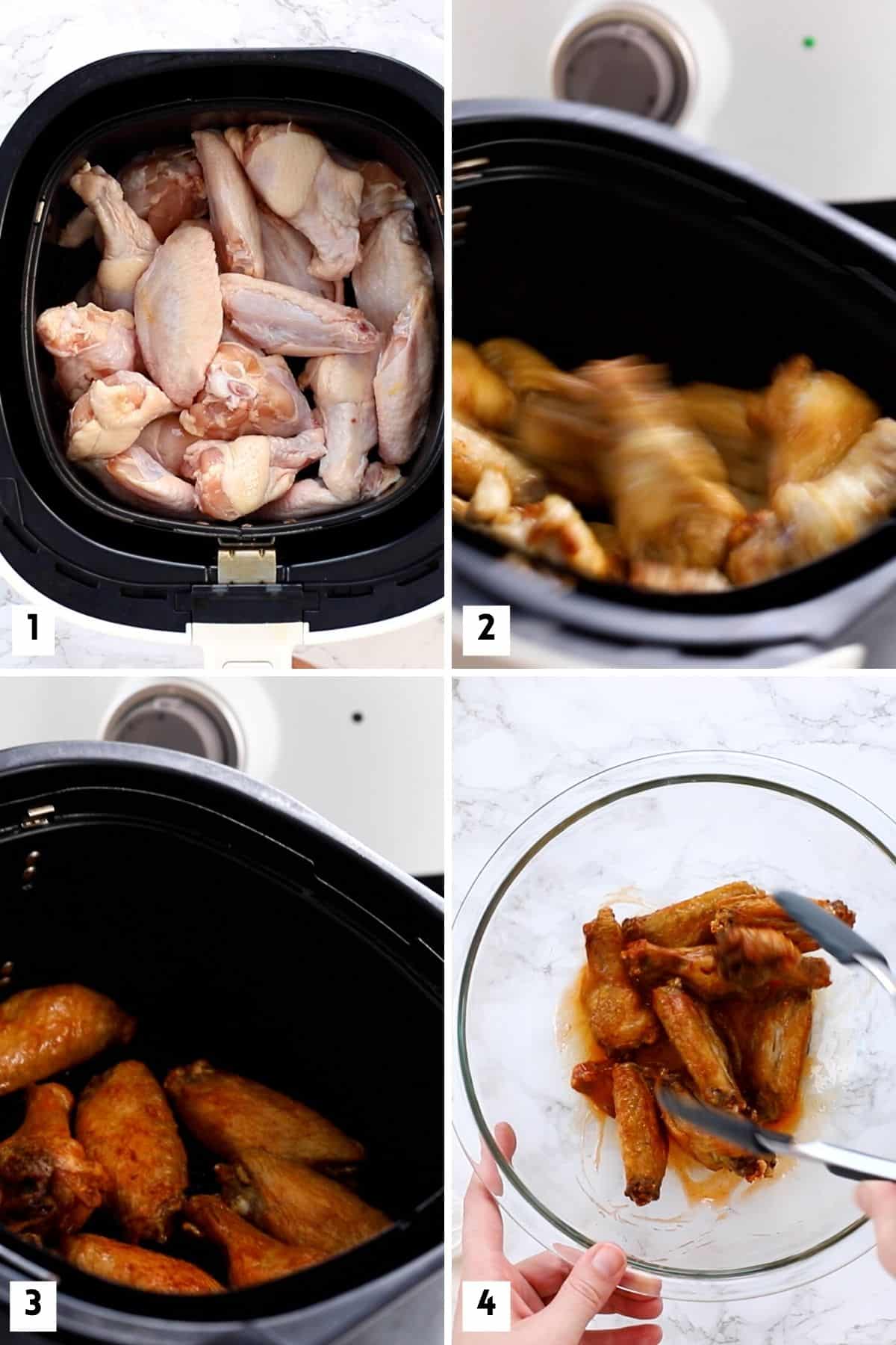 Steps for making chicken wings in the Air Fryer.
